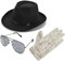 Dreamzfit Michael Jackson Hut für Erwachsene, Paillettenhandschuh und Fliegerschattierungen, Set – Popstar, Gangster, Cosplay, Party, Kostüm, Schwarz