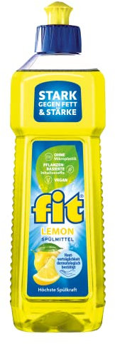 fit Hand-Spülmittel 12 x 500 ml Geschirrspülmittel gegen Fett und Stärke, hautverträglich, vegan, mikroplastikfrei, Lemon