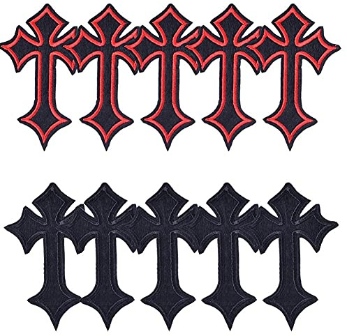 bopely 10 Stücke Kreuz Bestickte Patches Für Kleidung Nähen Lieferungen Dekorative Abzeichen Applique Bügeln Kleidung Rot/Schwarz