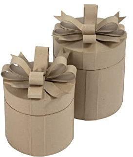 Décopatch BT081C - Set mit 2 Geschenkboxen aus Pappmaché mit Schleife, rund 26x26x27cm, zum Verzieren, 1 Set, Kartonbraun