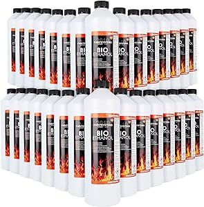 Bio Alkohol 100% 20 x 1 Liter - BIOETHANOL für Alkohol-Kamine, Tischfeuer, Ethanolkamine, Alkoholbrenner, Terrassenfeuer, Raumfeuer, Standfeuer oder Gartenfeuer