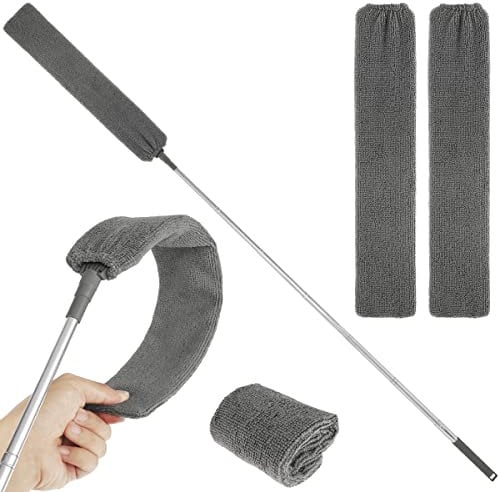 Beenle-Icey Dust Cleaner Microfiber Duster, Gap Cleaning Duster Retractable Flat Extendable Pole and Cloth Cover Brush Tool Bedroom Kitchen(Grey)