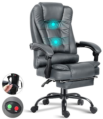 Blisswood Executive Office Chair For Home, 2 Point Massage Office Chair With Footrest & Lumbar Support, Recliner Computer Desk Chair, Ergonomic Swivel Gaming Chair Grey For Home Office