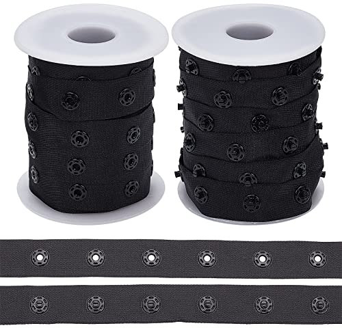 OLYCRAFT 2 Rollen 10 Yards/Rolle Schwarzes Druckknopfband Polyester Druckknopf Trim Nähen Druckknopfband Druckknöpfe Für DIY Kleidung Nähzubehör