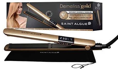 Demeliss SAINT ALGUE Alisador GOLD - Alisado desde raíz, placas finas cerámica y turmalina, temperatura 150-230°C, para cabello liso a ondulado, diseño ergonómico y profesional.