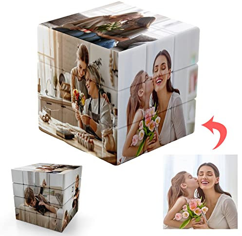 Zauberwürfel Personalisiert, Personalisierte fotowürfel 3D drehbare Cube mit 6 Bildern,Geburtstag Weihnachten personalisierte Geschenke für Kinder Vater Mutter Freundin Freund