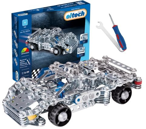 Eitech 00233 Metallbaukasten - Speed Racer Modell 4, 435 Bauteile, Modellauto-Bausatz, DIY Lernspielzeug, Rennwagen ca. 17,5 cm, Konstruktionsspielzeug für Kinder ab 8 Jahren