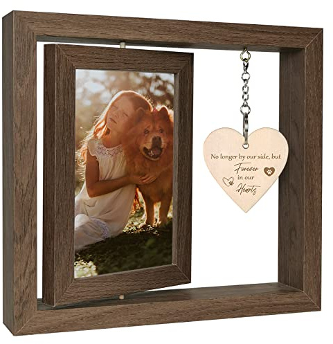 EYITUPC Rotating Wood Dog Memorial Frame Pet Remembrance Bereavement Gifts | No Longer by Our Side but Forever in Our Hearts, Dog Memory, Pet Loss, Cat Memorial, Dis 2 15x10 cm