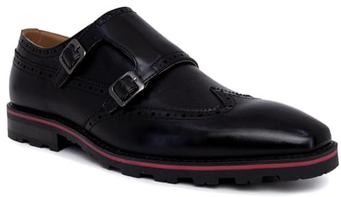 Nine West Herren-Slipper mit Flügelspitze, doppeltem Mönchriemen, Markis Black, 42.5 EU