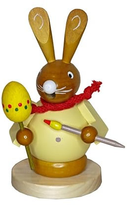 Rudolphs Schatzkiste Räucherhase Eiermaler mit Pinsel bunt BxHxT 9x15x8,5cm NEU Hase Häsin Osterdeko Osterhasenfigur Ostern Korb Osterei Frühling Erzgebirge Seiffen Hase Blumen