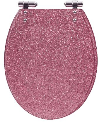 DRYFAL Glitter Toilet Seat, Soft Close Toilet Seat with Quick Release And Adjustable Hinges, Top-Fix Or Bottom-Fix Fittings, Resin Toilet Seat Easy To Clean, Oval,Pink