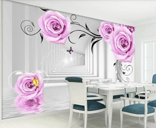 QEETapete Papier Peint Panoramique Espace De Réflexion Rose Pourpre Papier Peint 3D Tapisserie Murales Chambre Salon Décoration 150x105cm-SJJ29922