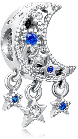 Rimgoris 925 Sterling Silber Charm für Frauen Armbänder Halskette Star&Moon Dangle Embed Gem Charm Geschenk