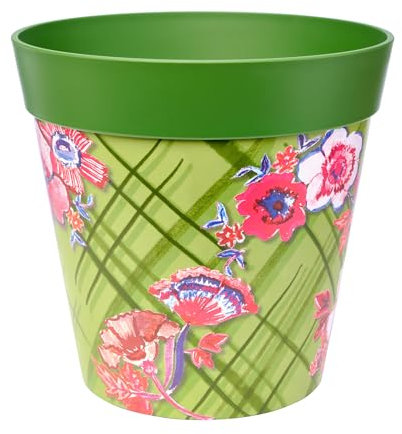 Hum Flowerpots, 25cm, Various Patterns Colours and Sizes, Indoor/Outdoor Plastic Plant Pot, Green Floral Trellis