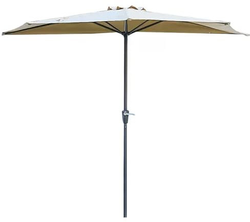 Ombrellone da Esterno Semicircolare 2,6x1,4 m, Ombrellone da Muro a Parete Mezzaluna con Manovella, 5 Stecche, Palo in Acciaio per Cortile, Terrazza, Giardino