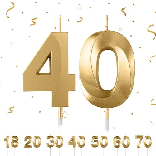 Geburtstagskerzen Zahlen 40,3D Gold Geburtstagskerzen,Kerzen Geburtstag Zahl 40, Kuchen Topper Dekoration Kuchendeko Geburtstag, Geburtstagskerzen für Geburtstagsdeko