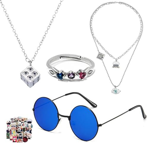 JinYu Cosplay Brille, Halskette, Fingerring und Prop Zubehör für Anime Fans zum Sammeln