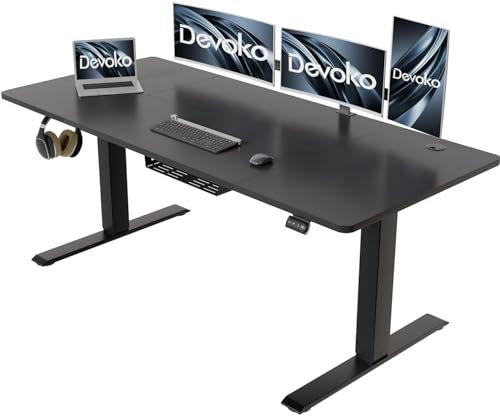 Devoko Höhenverstellbarer Schreibtisch 140 x 60 cm mit Kabelwanne, Elektrisch Höhenverstellbarer Stabiler Stehpult, Computertisch 2-Funktions-Memory, Ergonomischer Steh-Sitz Tisch (Schwarz)