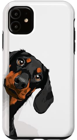 Black and Tan Dachshund Peeking Around Corner Dog Lovers Case for iPhone 11