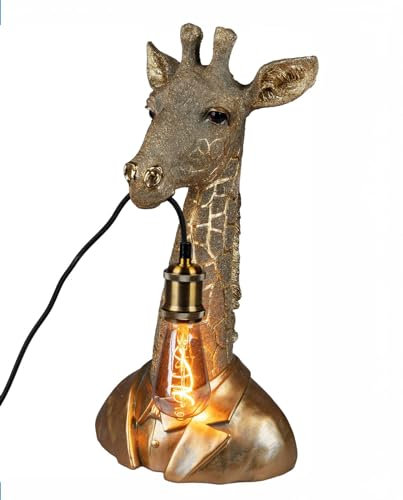 Kremers Schatzkiste Stehlampe Giraffenkopf 50 cm Antik-Gold Stimmungslampe Deko Figur Dekoration Tierlampe Figur Wohnzimmer Standlampe Tischlampe Wohnzimmer