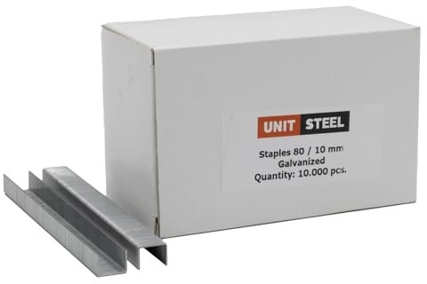 UnitSteel Heftklammern - Beinlänge 10mm, 10.000 stück, Type 80, Verzinkt, für das Folienbefestigung, Innenausstattung und Möbelindustrie