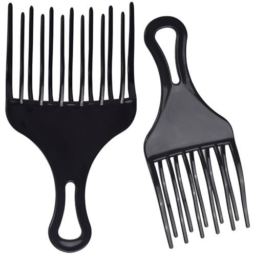 Afro-Kamm für lockiges Haar, Afro-Plektrum, Haarkamm, Kunststoff, breite Zähne, Doppelfaust, großer und kleiner Afro-Pick-Kamm für Haarstyling, entwirrende Perücke, Zöpfe, 2 Stück