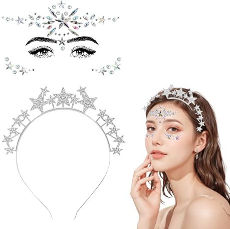 NebulaGlam Bandeau Étoile, Bandeau Couronne Halo Étoile, Bandeau Étoile en Métal Strass, Bandeau Étoiles Scintillantes, pour Femmes Filles Anniversaire Fête Costumée (Argent)