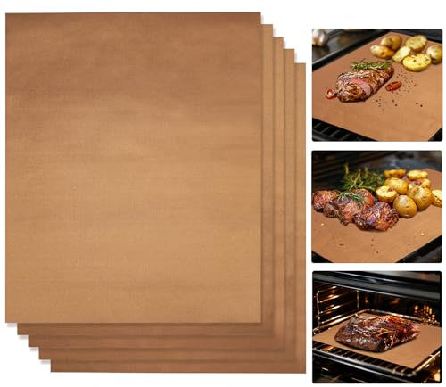 RAINFLOW Kupfer Grillmatten für Outdoor Grill - 5er Set Teflon Antihaft Grillmatte BBQ Grillzubehör Wiederverwendbar und Leicht zu Reinigen Grillmatten für Gasgrill Holzkohlegrills 15,75 x 13 Zoll