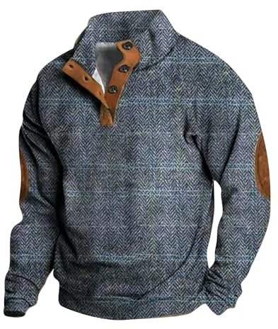 HUOQI Sweatshirt Herren Ohne Kapuze mit Reißverschluss Männer Frühling und Winter Outdoor große Größe Western Stil Casual Kragen Kragen Langarm Tops Sweatjacke Herren Strickjacke Herren (Blue, XXXXXL)