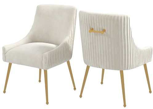 SEYNAR Dining Chairs, Accent Chairs Set of 2, Modern Upholstered Kitchen Dining Room Chairs with Gold Legs, Fabric Tufted Velvet Living Room Chairs for Reception Room Bedroom Kitchen(Beige)