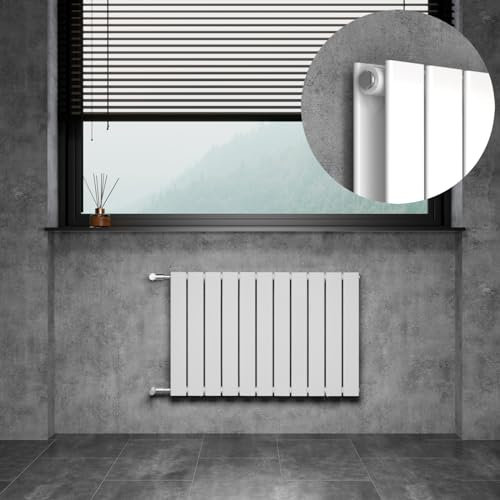 WITEN&NOCK Design Heizkörper Flach Paneelheizkörper Weiß 850 x 550 mm Doppellagig mit Seitenanschluss Austauschheizkörper Nabenabstand 500 mm inkl. Montageset
