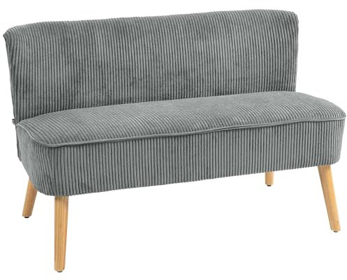 HOMCOM Sofa 2 Sitzer modern Couch ohne Armlehne Gepolstert Polstersofa mit Cord-Optik, klein Loungesofa mit Holzbeine für Wohnzimmer, 117 x 56,5 x 77 cm, Grau