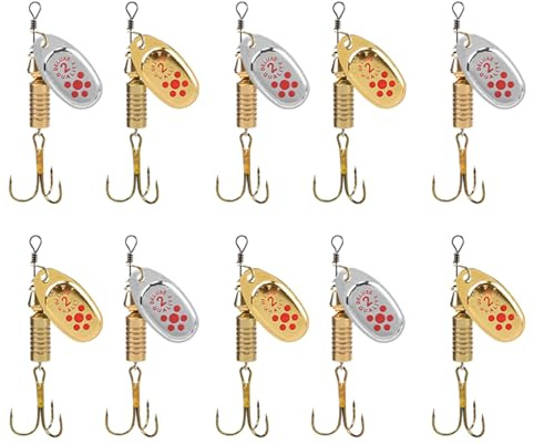 Ruwshuuk Señuelos de Pesca Señuelos para truchas, Cebo Artificial - 10 Uds. Aparejos de cucharas Lisas Spinnerbait - La Cuchara de fundición de Metal Duro atrae los anzuelos triples de Agua Salada