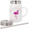 Mug Isotherme en Inox avec Couvercle et Paille - Flamant Rose la Vie en Rose Dessin Texte Rouge - 500 ml - Tasse Thermo