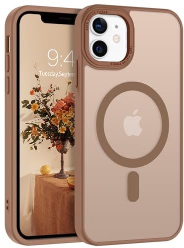 VENINGO Hülle für iPhone 12/12 Pro 6,1 Zoll Magnetisch stoßfeste, matt durchscheinend, Seidig-Weicher Berühren Handyhülle, Anti-Kratzer und Anti-Fingerabdrücke, Braun