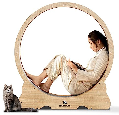 Naviconvex Katzenlaufrad XXL Durchmesser 135cm laufrad Katze Laufen Laufrad Katze Laufen Super Leise Katzen Laufrad Laufrad für Katzen Laufrad Katze Katzenrad Katzenlaufrad XXL Holzfarbe
