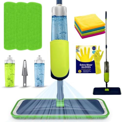 SWISSPACK- Bundle Spray Mop Pack- Mop Spray for Floors 3 Pads, Gloves and 600Ml Refillable Bottle Suitable for Hardwood, Marble, Tile, Laminate, or Ceramic Floors- Falcon