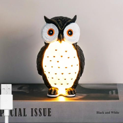 LOGT LED Eule Tischleuchte Innen Deko Lampe Eule Tiere Tischlampe Dimmbar Nachttischlampe mit Kabel und Schalter Nachtlicht Moderne Design Kinderzimmer Lampe mit Stecker für Wohnzimmer,A