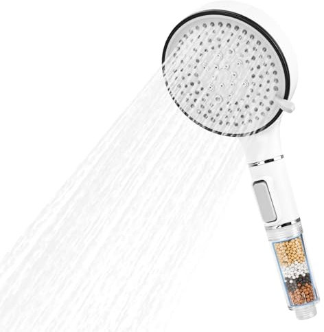 RUCUDIM Pommeau de douche avec filtre, économiseur d'eau, haute pression avec 5 types de jet, douchette à main contre le calcaire, type de jet de pluie, pour eau dure, chlore résiduel, métal lourd