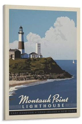 Amerika-Vintage-Reiseposter, Long Island, Montauk Point, Heimdekoration, Poster, Wandkunst, hängend, Bild, Druck, dekorative Malerei, Poster, 50 x 75 cm