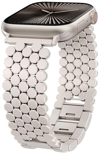 TOYOUTHS Compatible with Apple Watch Strap 41mm 40mm 38mm 42mm Women, Dressy Honeycomb Metal Strap Designer Starlight Link Bracelet Wristband for iWatch Series 10 9 8 7 6 5 4 3 SE 2 1
