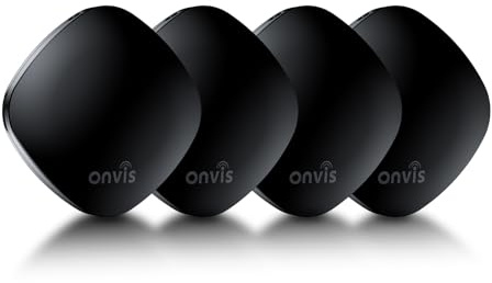 Onvis Smart Item Tracker Works with Apple Find My (iOS Only) | Worldwide Locator Bluetooth Key Finder for Pet, Luggage, IP67 Waterproof, 3-Years Battery Life, MFi Certified (4 Pack)