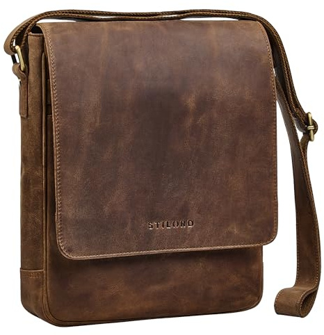 STILORD Ottavio Mittelgroße Umhängetasche Herren Leder Hochformat Messenger Bag 13,3 Zoll Laptoptasche für Männer Arbeitstasche Büro Freizeit Crossbody Bag Echtleder Farbe:mittel - braun