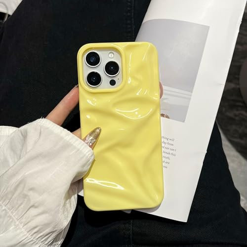 ZCDAYE Case for iPhone 16 Pro Max Glossy Water Ripple Phone Case, TPU Solid Colour Soft Shell Trendy Phone Case Slim Fit Women Protective Case for iPhone 16 Pro Max (6.9 inch),Cream Yellow