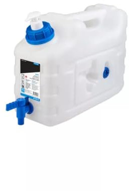 Wasserkanister mit Ablaufhahn, 10-20 Liter, Stapelbar, Lebensmittelecht, für Camping und Garten (10 Liter + Seifenbehälter)