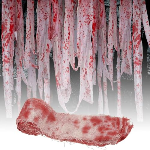 Dryxog 10 Meter Props Room Escape Haunted House Theme Set Horror Dark Masquerade Decoration Pendant With Blood Bandage Roll für Karneval Kostüm Verkleidung Cosplay Party Horror