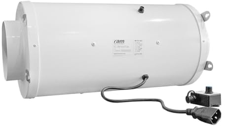 RAM EC Silenced Inline Fan 6” (150mm) & 8” (200mm) – Quiet Hydroponic Extractor, Variable Speed Control for Grow Tents, Greenhouses & Indoor Ventilation (200mm (8”) – 1078m³/h – 70W)