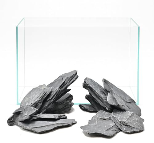 Kecilke Aquarium-Steine, 9 kg, natürliche Schiefersteine, 5,1 - 20,3 cm, schwarze Steine für Aquarium, Terrarien, Reptilien, Aquascaping, Amphibien, Vivarien, Paludarium, Garten, Landschaftsbau