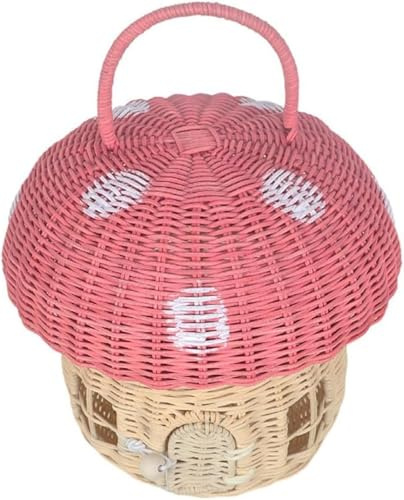 Handgefertigter Rattan-Aufbewahrungskorb in Pilzform, niedlich, handgefertigt, Geschenk, Dekoration, Kunstwerk, Rattan, langlebig, 24 x 28 cm