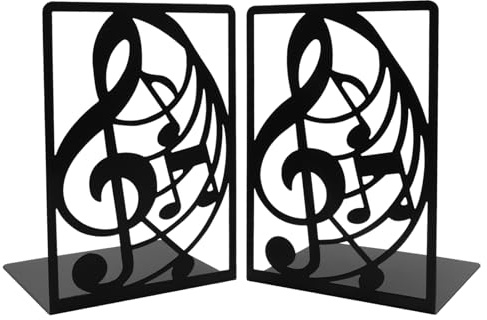1 paire de serre-livres noirs en métal avec note de musique, mélodie musicale créative, antidérapant, épais, serre-livres décoratifs, organisateur de bureau pour enfants, amateurs de musique, école